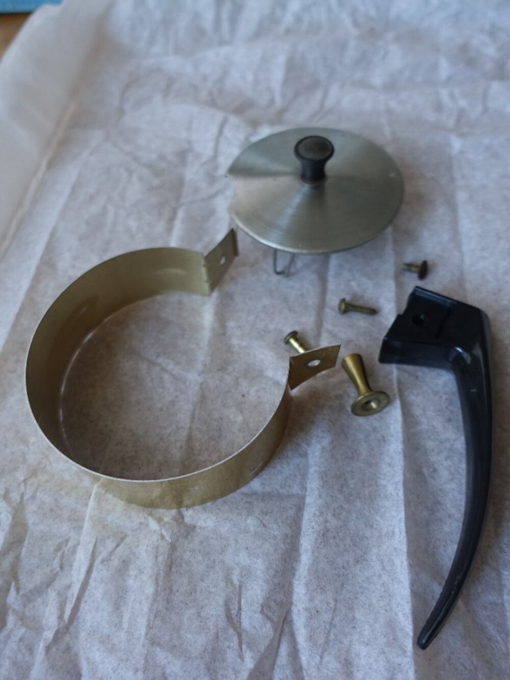 Parts for Vintage Pyrex Gold Glass Coffee Carafe Pot, Lid handle Bands Screws